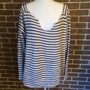 Off the shoulder striped sweatshirt tunic length